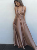 A-Line/Princess Spaghetti Straps Long Satin Prom Formal Dresses with Sash