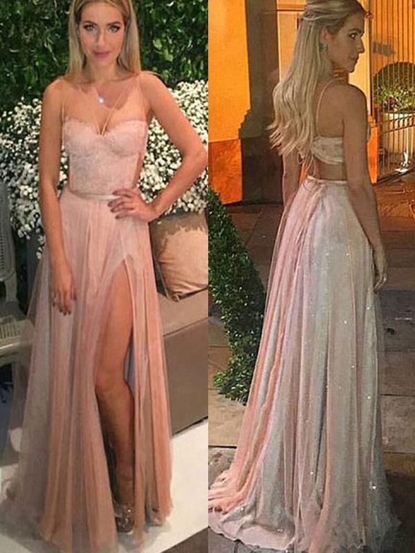 A-Line/Princess Sweetheart Long Chiffon Prom Formal Evening Dresses with Lace