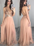 A-Line/Princess Spaghetti Straps Long Chiffon Formal Evening Dresses with Sequin