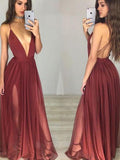 A-Line/Princess Spaghetti Straps Long Chiffon Prom Formal Evening Dresses with Ruched