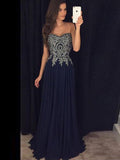 A-Line/Princess Sweetheart Long Chiffon Prom Formal Evening Dresses with Applique