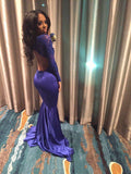 Trumpet/Mermaid Scoop Sweep/Brush Train Spandex Prom Formal Evening Dresses with Applique