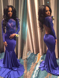 Trumpet/Mermaid Scoop Sweep/Brush Train Spandex Prom Formal Evening Dresses with Applique