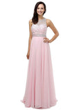 A-Line/Princess High Neck Long Chiffon Prom Formal Evening Dresses with Beading