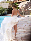 Sheath/Column Halter Sweep/Brush Train Chiffon Prom Formal Evening Dresses with Lace