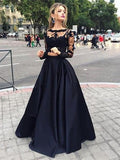 Ball Gown Bateau Long Satin Prom Formal Evening Dresses with Beading