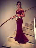 Trumpet/Mermaid Off-the-shoulder Sweep/Brush Train Lace Prom Dresses with Beading