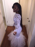 Trumpet/Mermaid Bateau Long Organza Prom Formal Evening Dresses with Lace