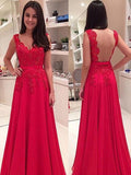 A-Line/Princess Sweetheart Long Chiffon Prom Formal Evening Dresses with Applique