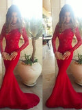 Trumpet/Mermaid Off-the-shoulder Sweep/Brush Train Satin Prom Evening Dresses with Lace