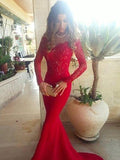 Trumpet/Mermaid Off-the-shoulder Sweep/Brush Train Satin Prom Evening Dresses with Lace