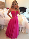 A-Line/Princess Scoop Long Chiffon Prom Formal Evening Dresses with Beading