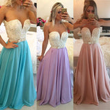 A-Line/Princess Sweetheart Long Chiffon Prom Formal Evening Dresses with Pearls