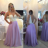 A-Line/Princess Sweetheart Long Chiffon Prom Formal Evening Dresses with Pearls