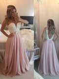A-Line/Princess Sweetheart Long Chiffon Prom Formal Evening Dresses with Pearls