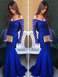 Trumpet/Mermaid Off-the-shoulder Long Lace Prom Formal Evening Dresses with Lace