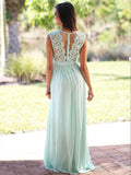 A-Line/Princess Scoop Long Chiffon Prom Formal Evening Dresses with Applique
