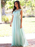 A-Line/Princess Scoop Long Chiffon Prom Formal Evening Dresses with Applique