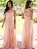 A-Line/Princess Scoop Long Chiffon Prom Formal Evening Dresses with Applique