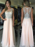 A-Line/Princess Scoop Long Chiffon Prom Formal Evening Dresses with Beading