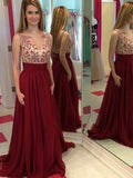 A-Line/Princess Bateau Long Chiffon Prom Formal Evening Dresses with Applique