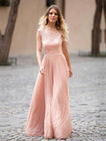 A-Line/Princess Scoop Long Chiffon Prom Formal Evening Dresses with Applique