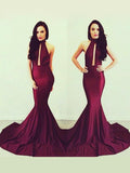 Trumpet/Mermaid High Neck Long Jersey Prom Formal Evening Dresses with Beading
