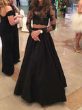 A-Line/Princess Scoop Long Lace 2 Piece Prom Evening Dresses with Lace