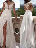 A-Line/Princess Scoop Sweep/Brush Train Chiffon Prom Formal Evening Dresses with Applique