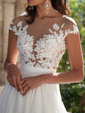 A-Line/Princess Scoop Sweep/Brush Train Chiffon Prom Formal Evening Dresses with Applique