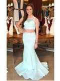 Trumpet/Mermaid Scoop Sweep/Brush Train Tulle 2 Piece Formal Evening Dresses with Beading