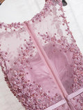 A-Line/Princess Scoop Long Tulle Prom Formal Evening Dresses with Beading