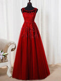 A-Line/Princess Scoop Long Tulle Prom Formal Evening Dresses with Beading