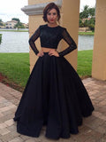 Ball Gown Scoop Long Satin Long Sleeves Two Piece Prom Evening Dresses with Beading