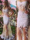 Trumpet/Mermaid Scoop Long Tulle Prom Formal Evening Dresses with Applique