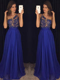 A-Line/Princess One-shoulder Long Chiffon Prom Evening Dresses with Beading
