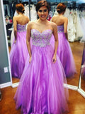 A-Line/Princess Sweetheart Long Tulle Prom Formal Evening Dresses with Applique