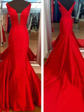 Trumpet/Mermaid V-neck Sweep/Brush Train Satin Prom Formal Evening Dresses