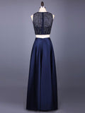 A-Line/Princess Scoop Long Chiffon Two Piece Prom Evening Dresses with Beading
