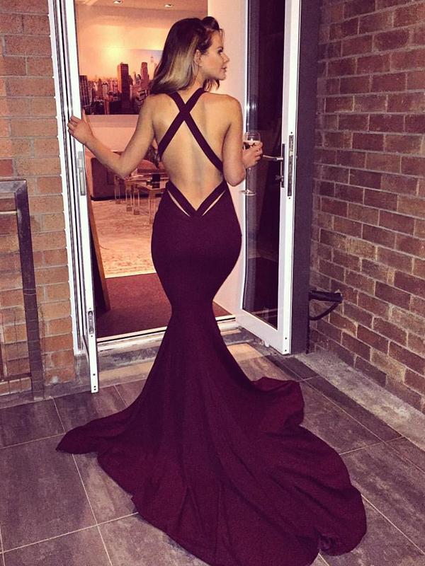 Trumpet/Mermaid V-Neck Sweep/Brush Train Satin Formal Evening Dresses with Lace