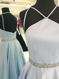 A-Line/Princess Halter Long Satin Prom Formal Evening Dresses