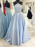 A-Line/Princess Halter Long Satin Prom Formal Evening Dresses