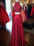 A-Line/Princess High Neck Long Taffeta Prom Formal Evening Dresses with Sequin