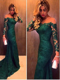 Trumpet/Mermaid Off-the-shoulder Sweep/Brush Train Lace Prom Dresses with Lace