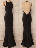 Trumpet/Mermaid Halter Long Backless Satin Formal Evening Dresses