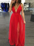 Sexy A-Line/Princess Spaghetti Straps Long Chiffon Prom Formal Evening Dresses