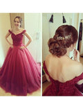Ball Gown Off-the-shoulder Long Tulle Prom Formal Evening Dresses with Applique