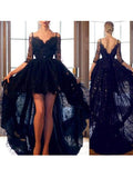 A-Line/Princess Spaghetti Straps Asymmetrical Lace Prom Formal Evening Dresses with Lace