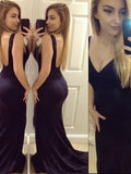 Trumpet/Mermaid V-Neck Sweep/Brush Train Jersey Prom Formal Evening Dresses