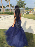 Trumpet/Mermaid Sweetheart Long Tulle Prom Formal Evening Dresses with Beading
